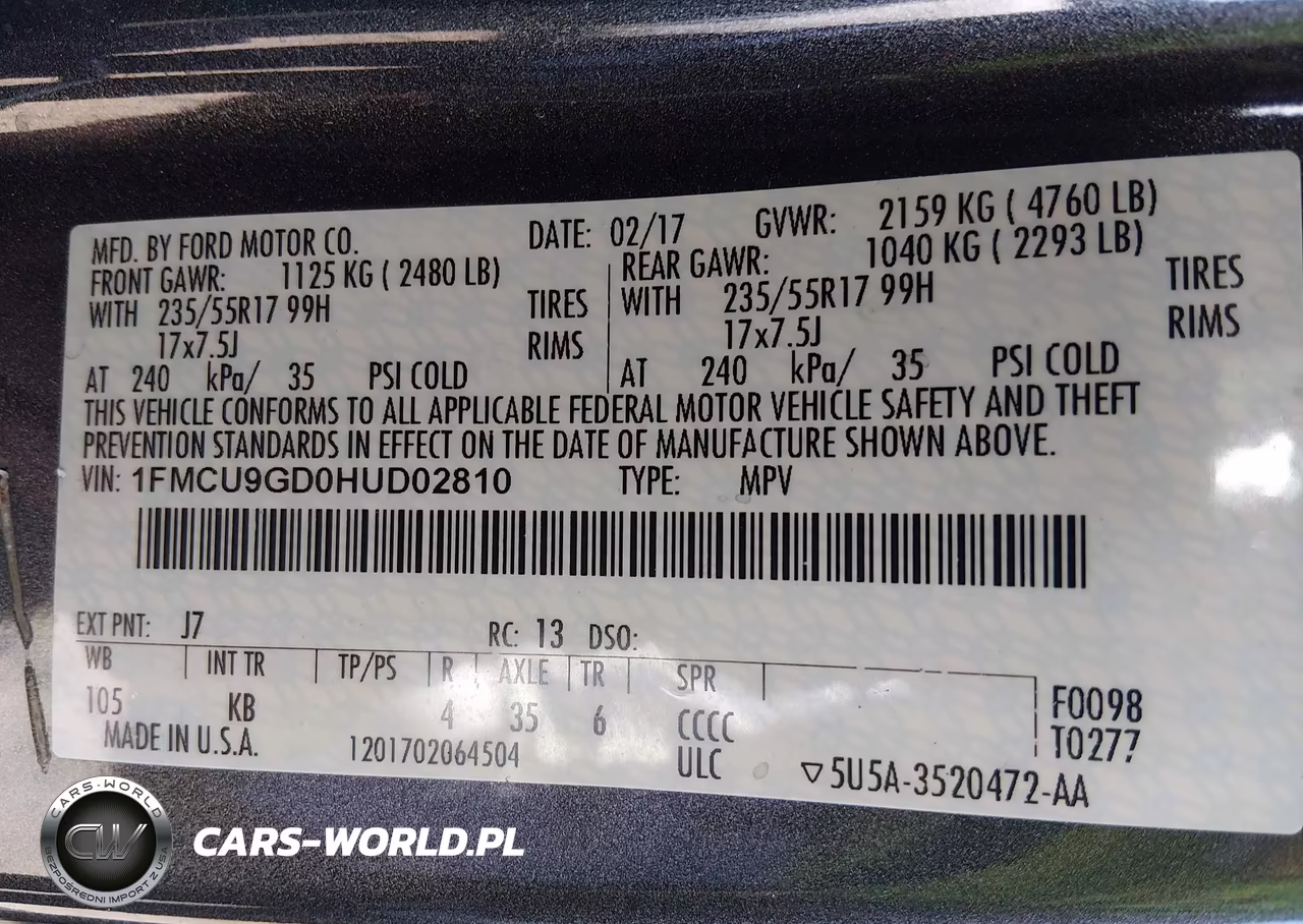 2017 Ford Escape Se VIN:1FMCU9GD0HUD02810 - 9