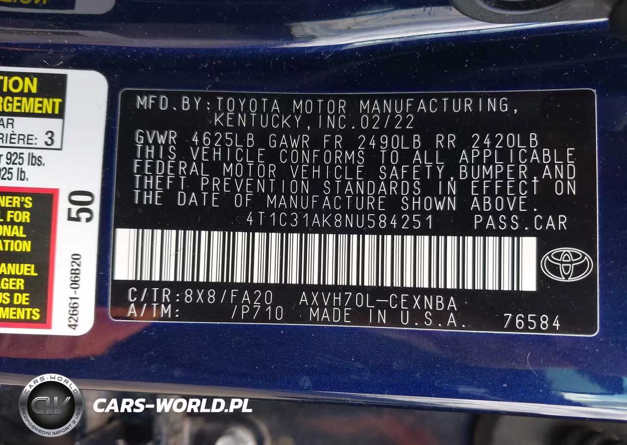 2022 Toyota Camry Le Hybrid VIN:4T1C31AK8NU584251 - 9