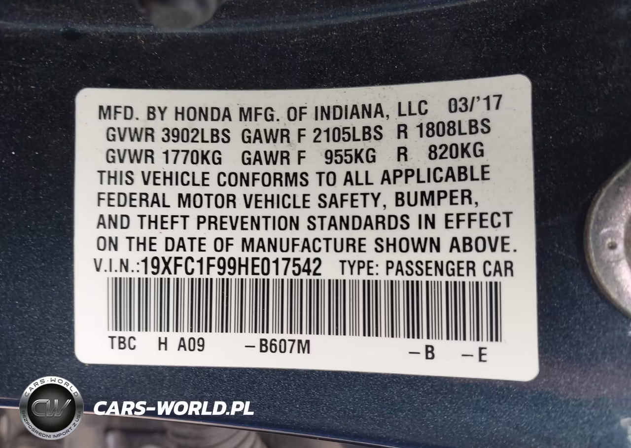 2017 Honda Civic Touring VIN:19XFC1F99HE017542 - 9