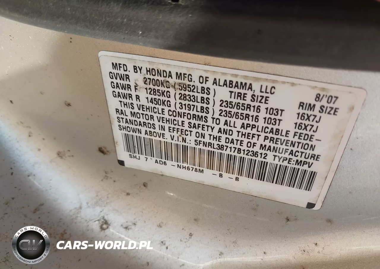 2007 Honda Odyssey Ex-L VIN:5FNRL38717B123612 - 9
