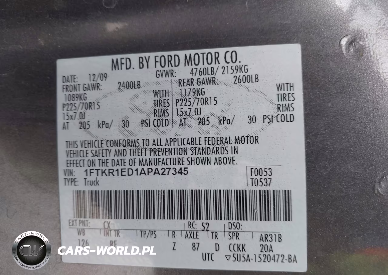 2010 Ford Ranger Xl-Xlt VIN:1FTKR1ED1APA27345 - 9