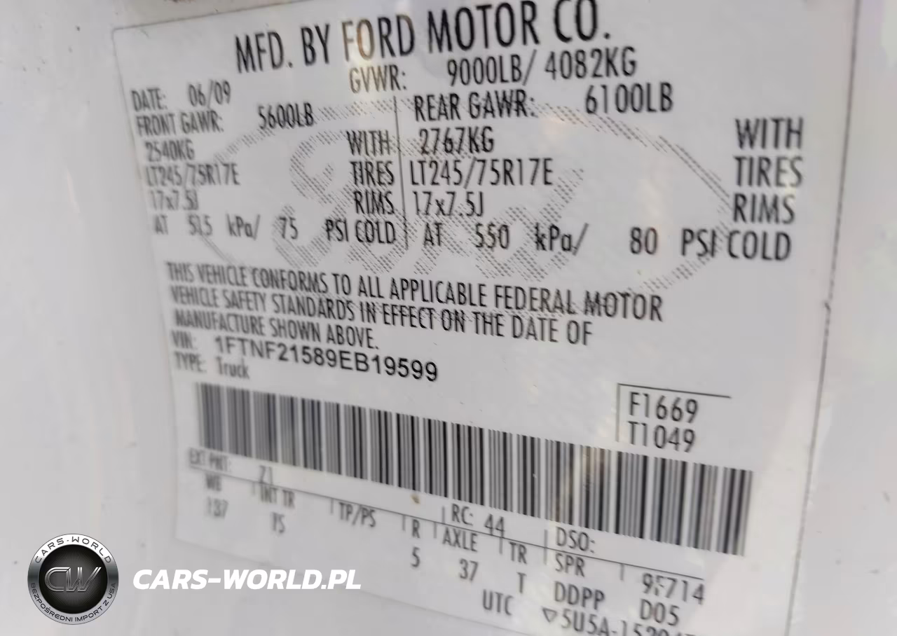 2009 Ford F-250 Xl-Xlt VIN:1FTNF21589EB19599 - 9