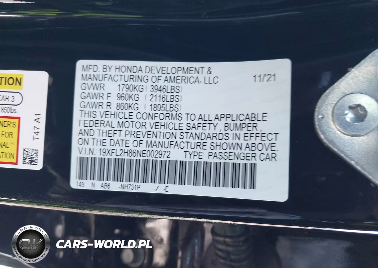 2022 Honda Civic Sport VIN:19XFL2H86NE002972 - 9