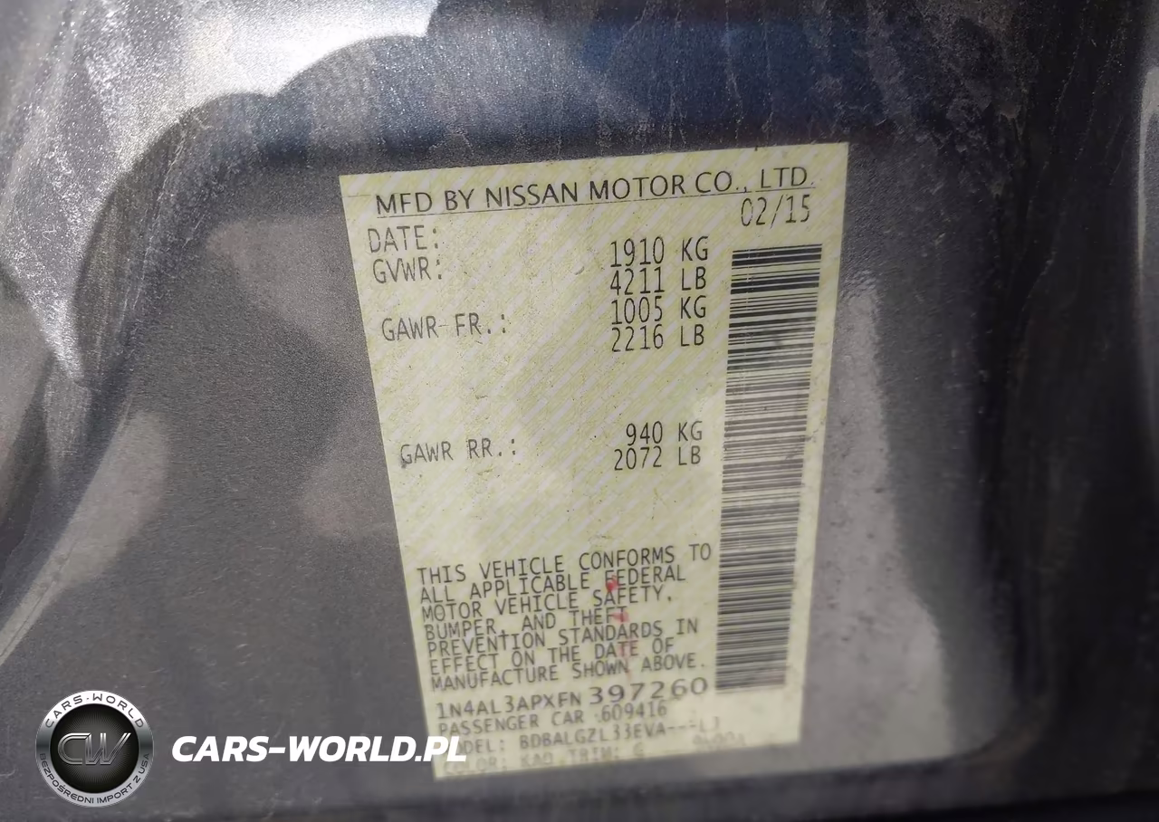 2015 Nissan Altima 2.5 S VIN:1N4AL3APXFN397260 - 9