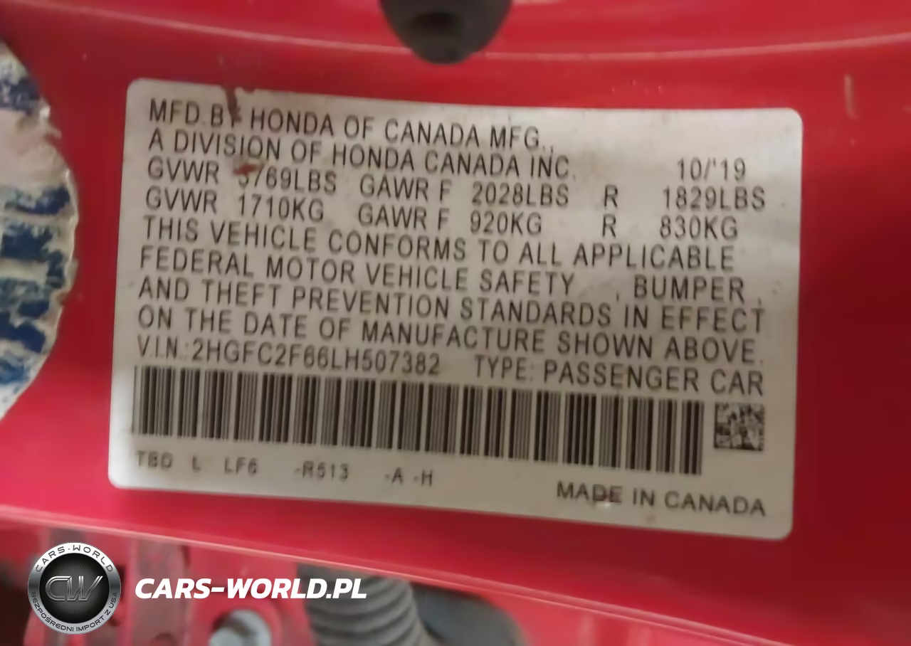 2020 Honda Civic Lx VIN:2HGFC2F66LH507382 - 9