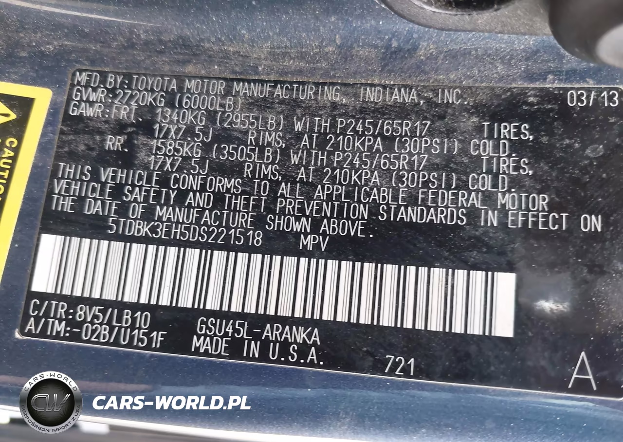 2013 Toyota Highlander Se V6 VIN:5TDBK3EH5DS221518 - 9