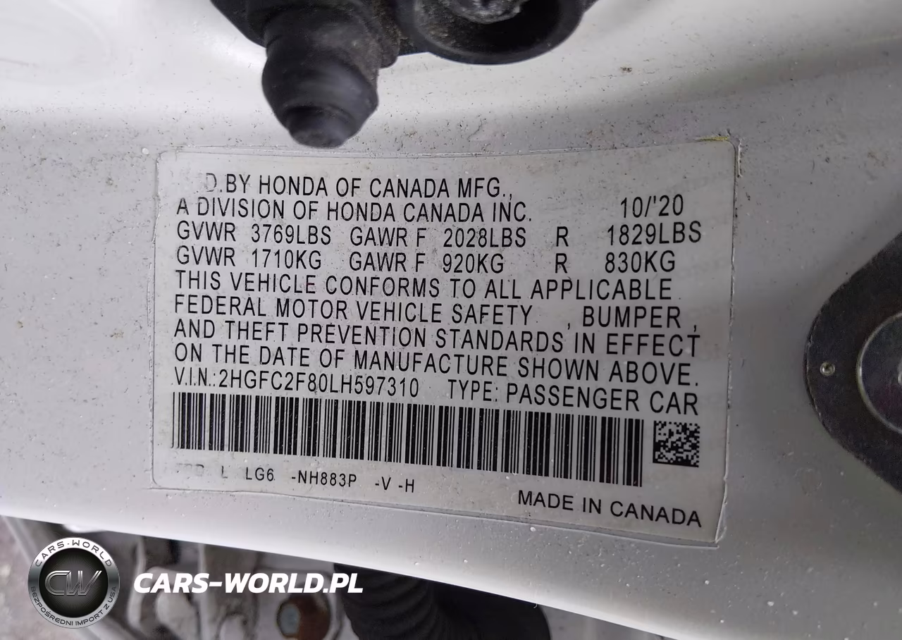 2020 Honda Civic Sport VIN:2HGFC2F80LH597310 - 9