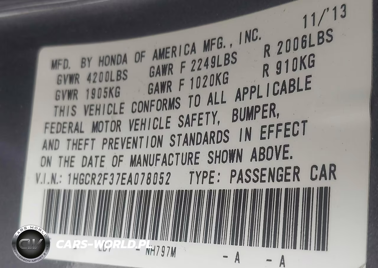2014 Honda Accord Lx VIN:1HGCR2F37EA078052 - 9