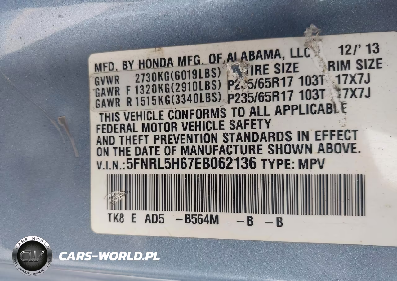 2014 Honda Odyssey Ex-L VIN:5FNRL5H67EB062136 - 9
