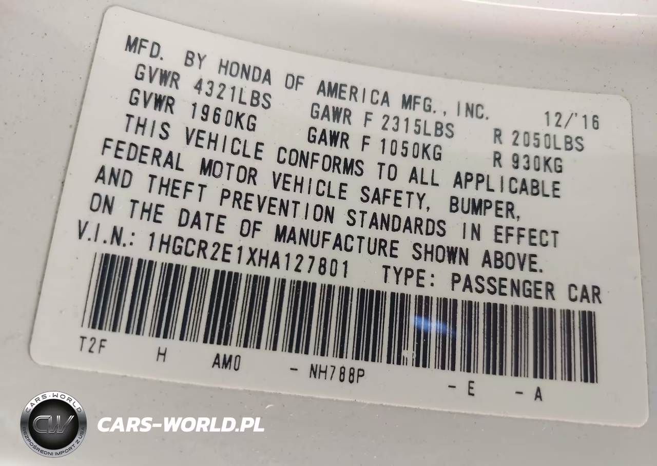 2017 Honda Accord Sport Se VIN:1HGCR2E1XHA127801 - 9