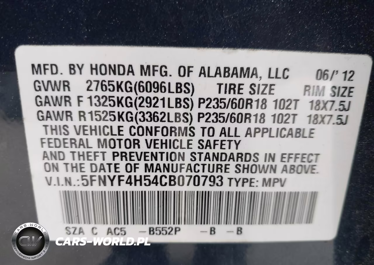 2012 Honda Pilot Ex-L VIN:5FNYF4H54CB070793 - 9