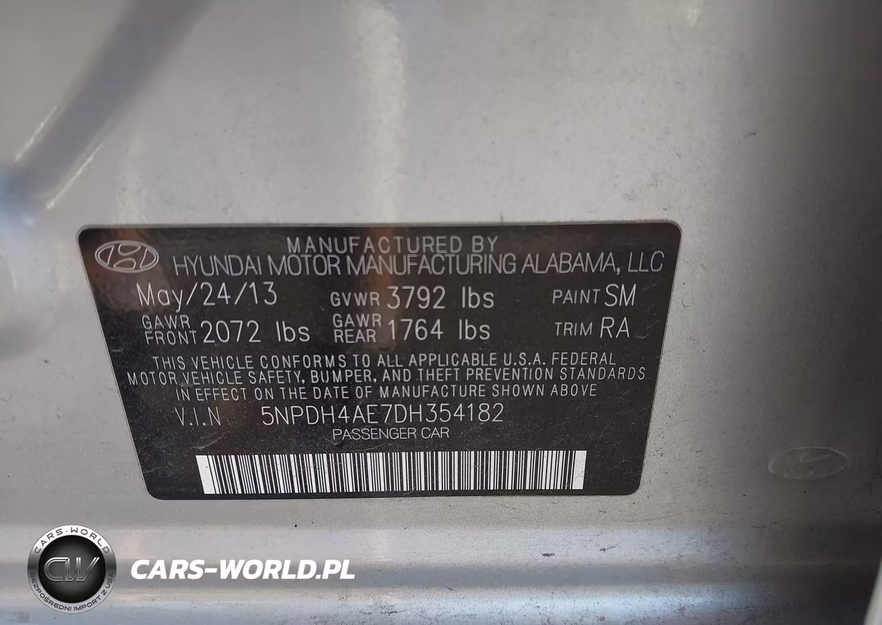 2013 Hyundai Elantra Gls VIN:5NPDH4AE7DH354182 - 9