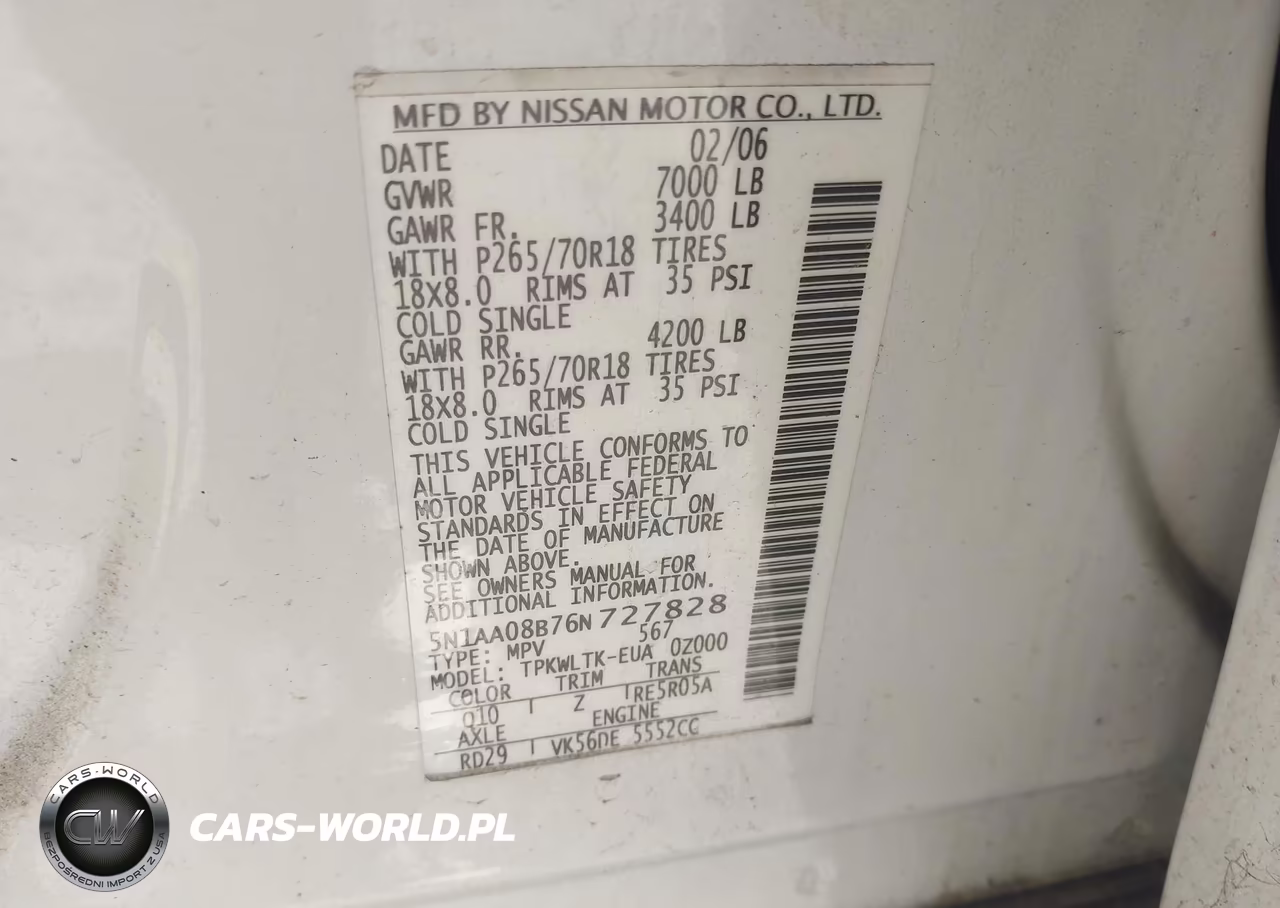 2006 Nissan Armada Se VIN:5N1AA08B76N727828 - 9