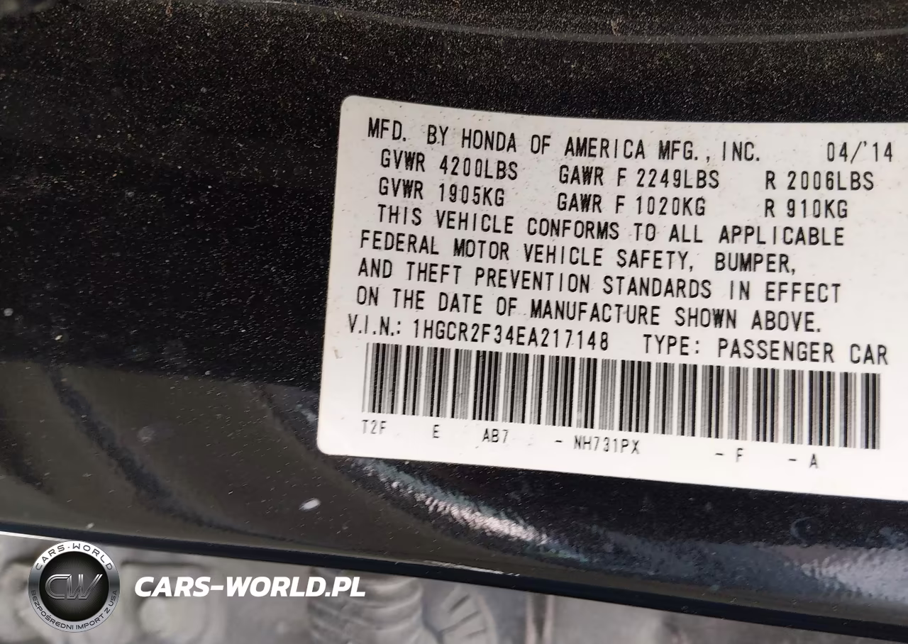 2014 Honda Accord Lx VIN:1HGCR2F34EA217148 - 9
