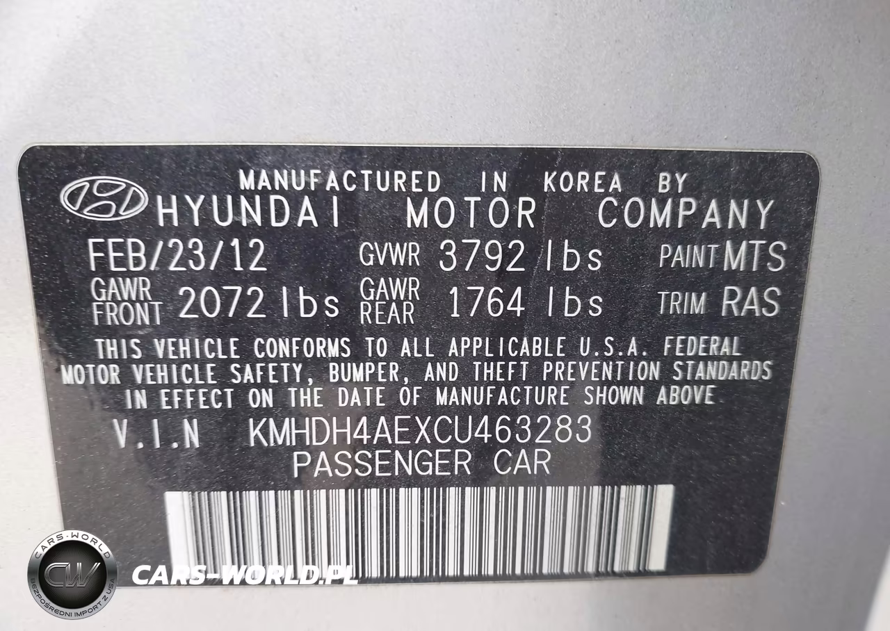 2012 Hyundai Elantra Gls (Ulsan Plant) VIN:KMHDH4AEXCU463283 - 9