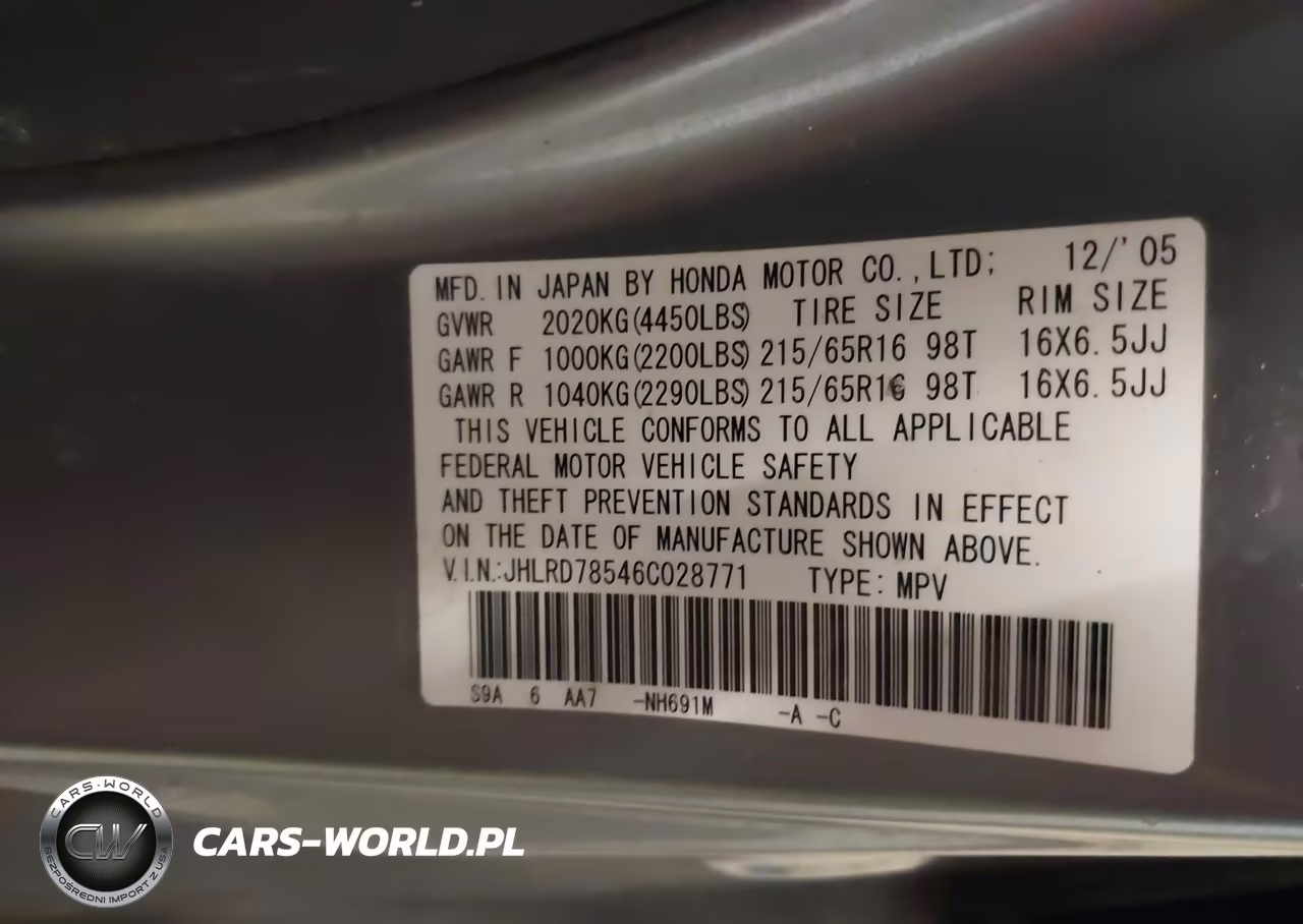 2006 Honda Cr-V Lx VIN:JHLRD78546C028771 - 9