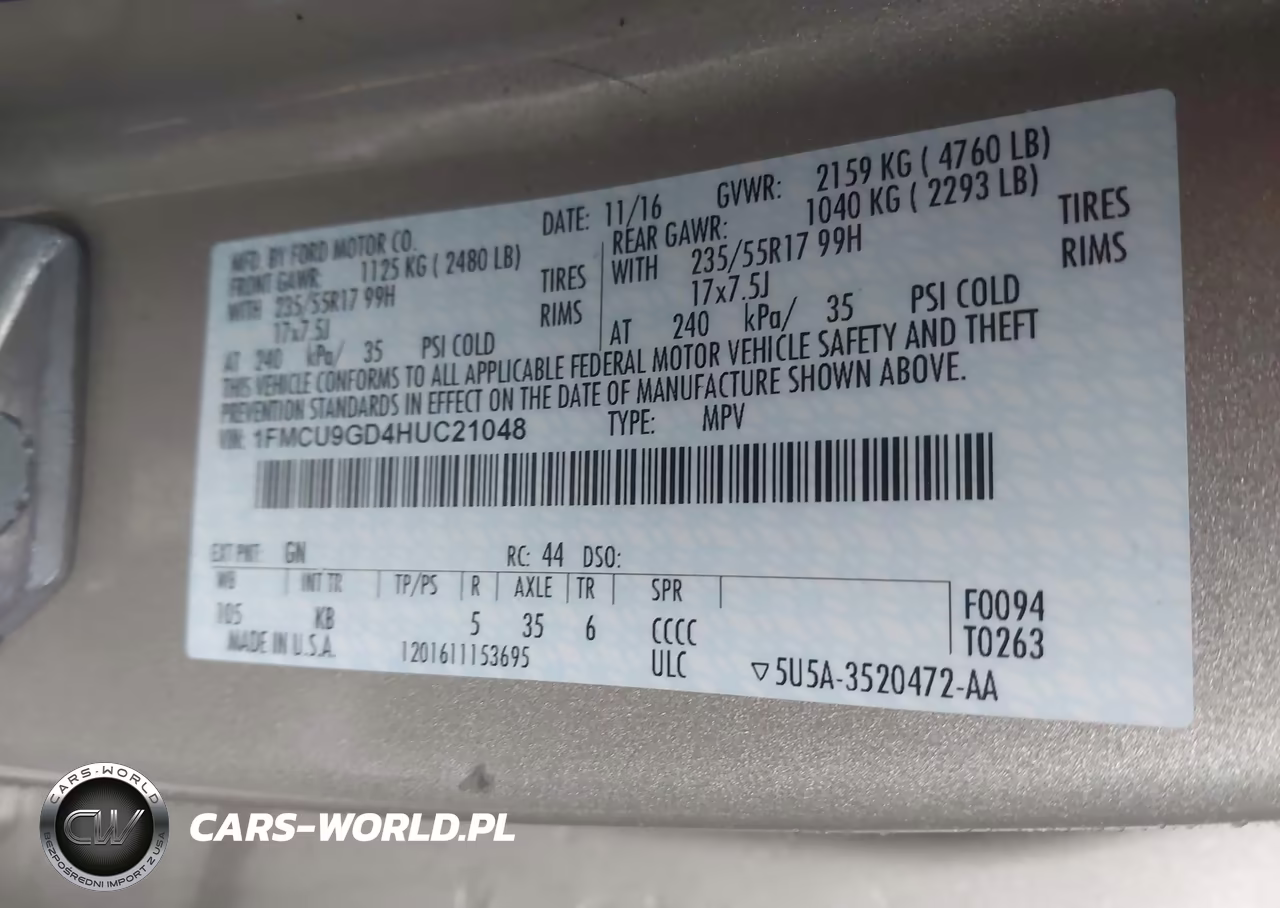 2017 Ford Escape Se VIN:1FMCU9GD4HUC21048 - 9