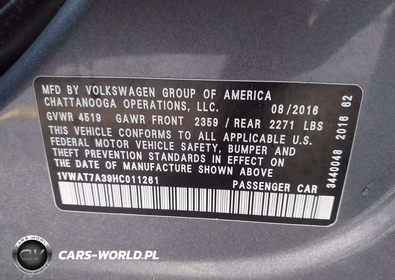 2017 Volkswagen Passat 1.8T S VIN:1VWAT7A39HC011261 - 9