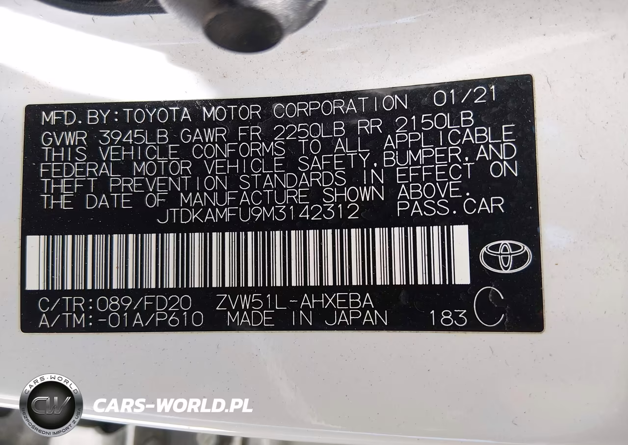 2021 Toyota Prius Le VIN:JTDKAMFU9M3142312 - 9