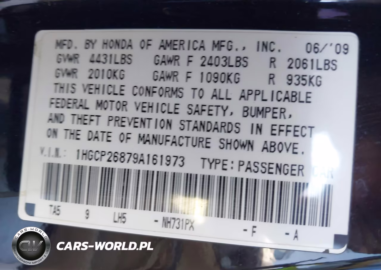 2009 Honda Accord 2.4 Ex-L VIN:1HGCP26879A161973 - 9
