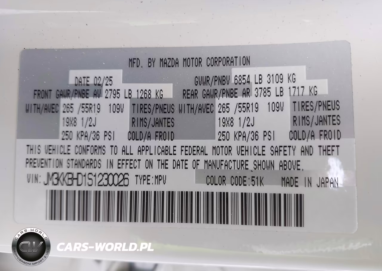2025 Mazda Cx-90 3.3 Turbo Preferred Package VIN:JM3KKBHD1S1230026 - 9