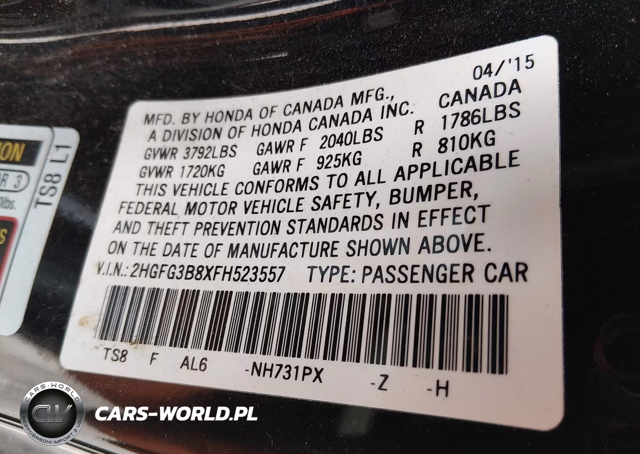 2015 Honda Civic Ex VIN:2HGFG3B8XFH523557 - 9