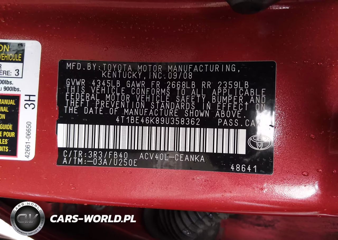 2009 Toyota Camry Le VIN:4T1BE46K89U358362 - 9