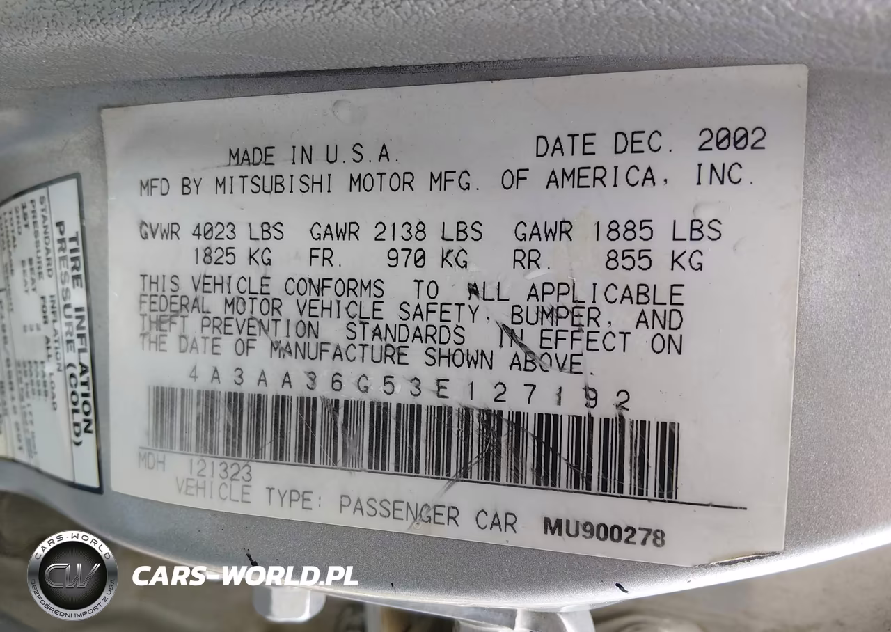 2003 Mitsubishi Galant De VIN:4A3AA36G53E127192 - 9