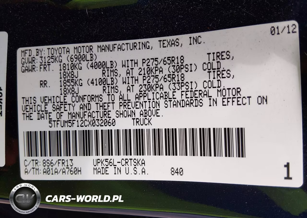 2012 Toyota Tundra Grade 4.6L V8 VIN:5TFUM5F12CX032060 - 9