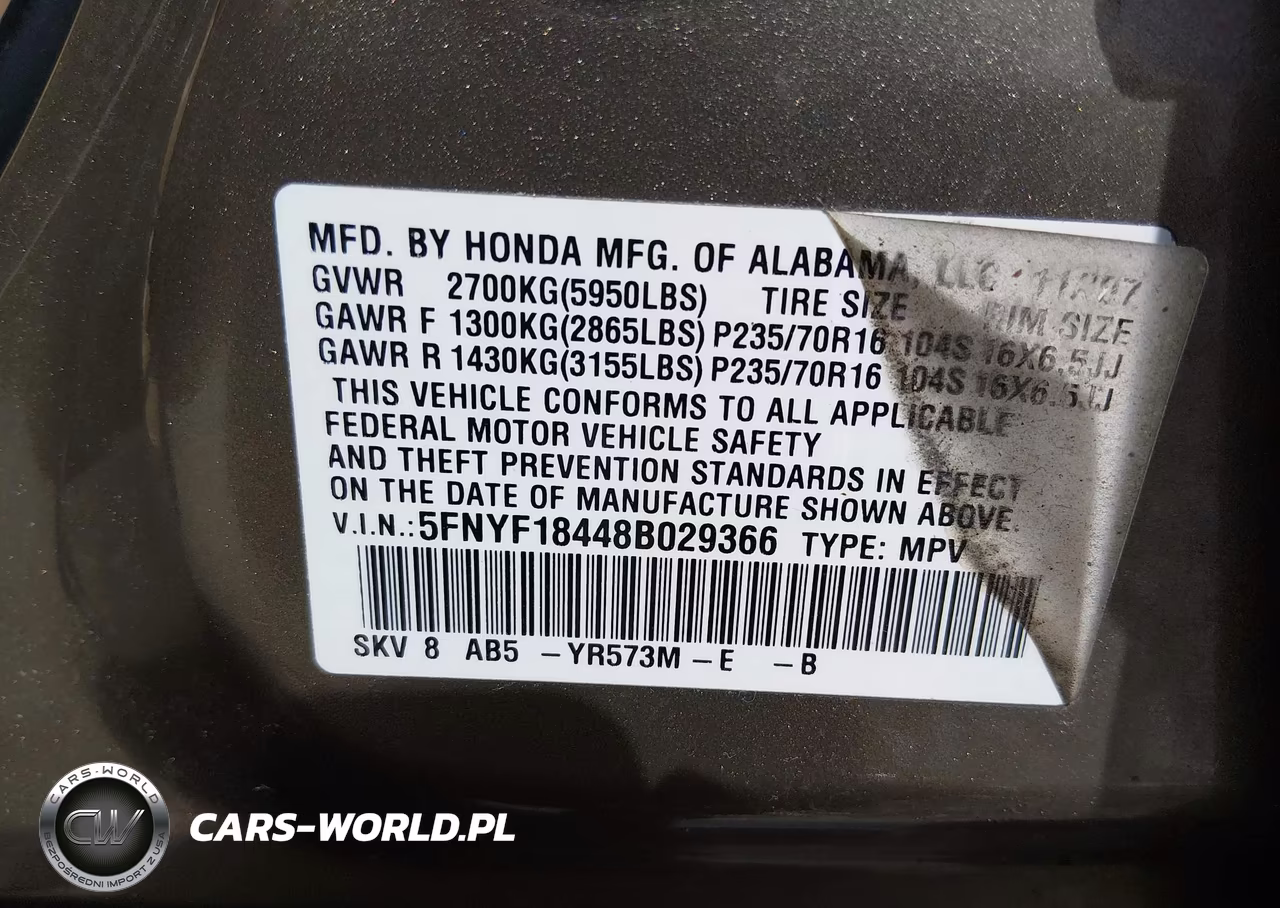 2008 Honda Pilot Ex VIN:5FNYF18448B029366 - 9