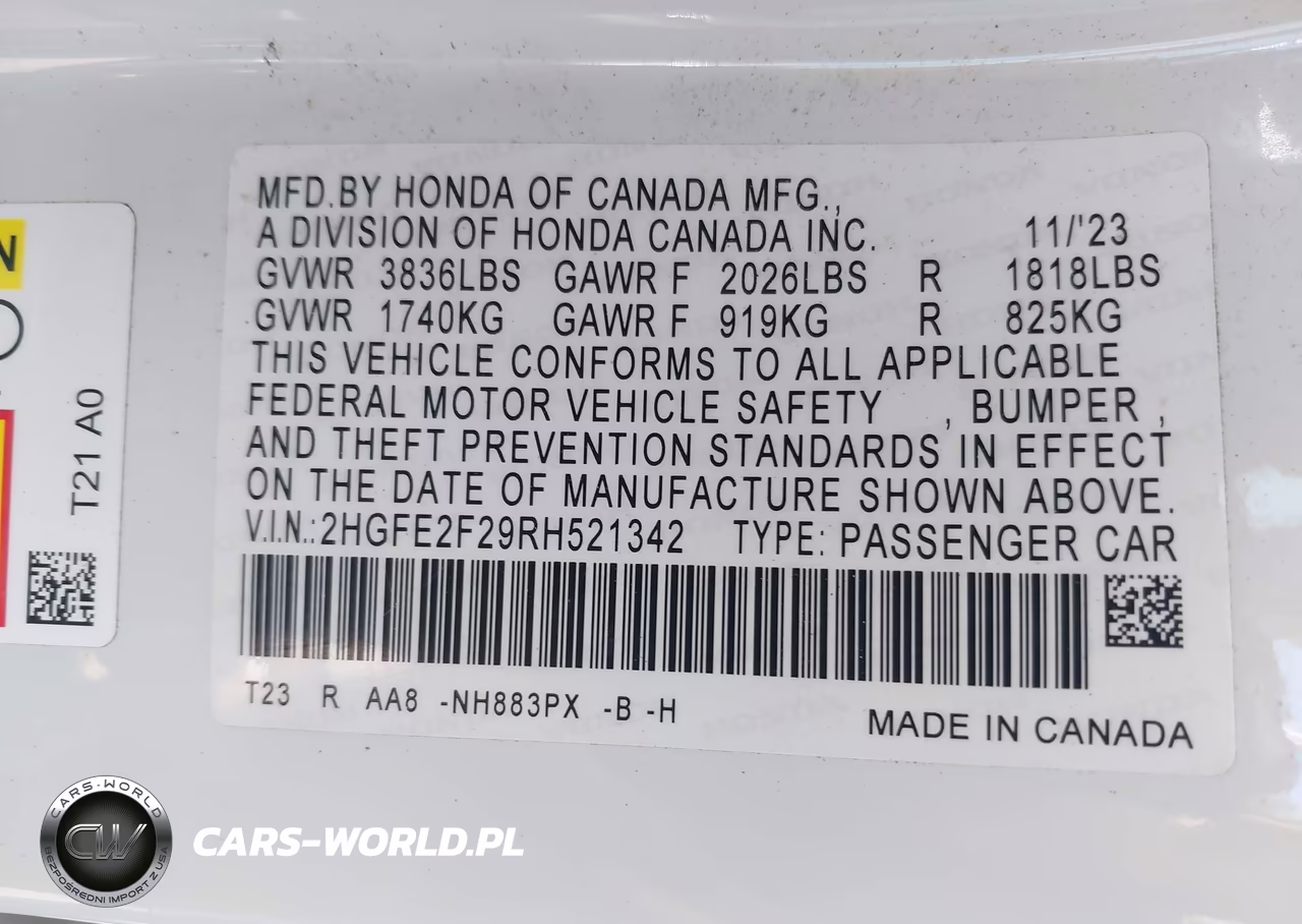 2024 Honda Civic Lx VIN:2HGFE2F29RH521342 - 9