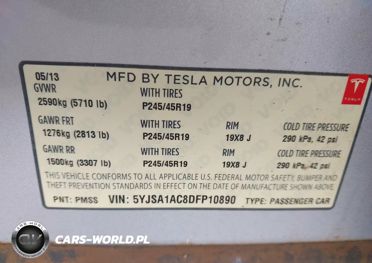 TESLA MODEL S VIN:5YJSA1AC8DFP10890 - 9