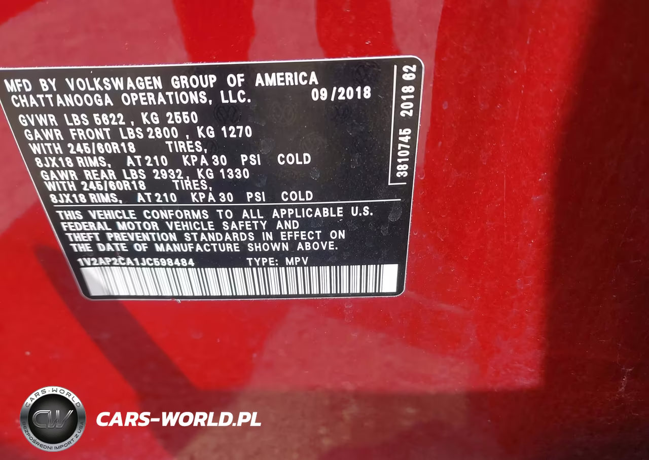 2018 Volkswagen Atlas 2.0T S VIN:1V2AP2CA1JC598484 - 9
