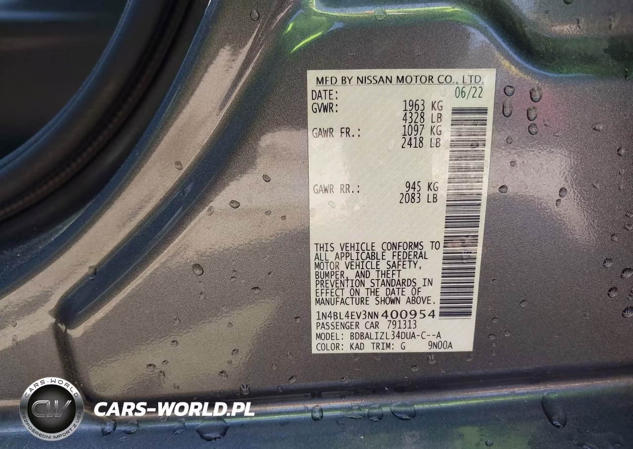 2022 Nissan Altima Sl Fwd VIN:1N4BL4EV3NN400954 - 9