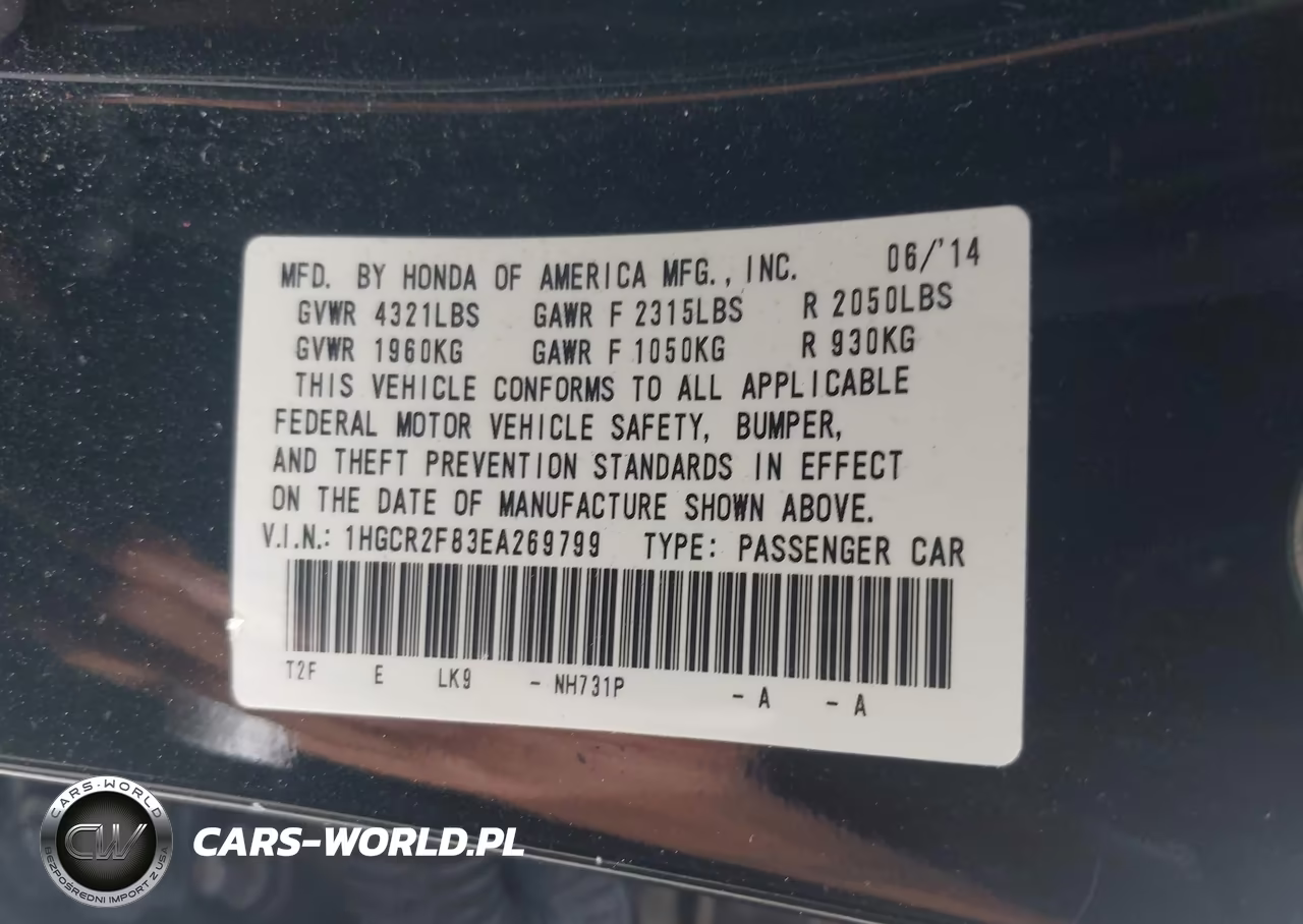 2014 Honda Accord Ex-L VIN:1HGCR2F83EA269799 - 9