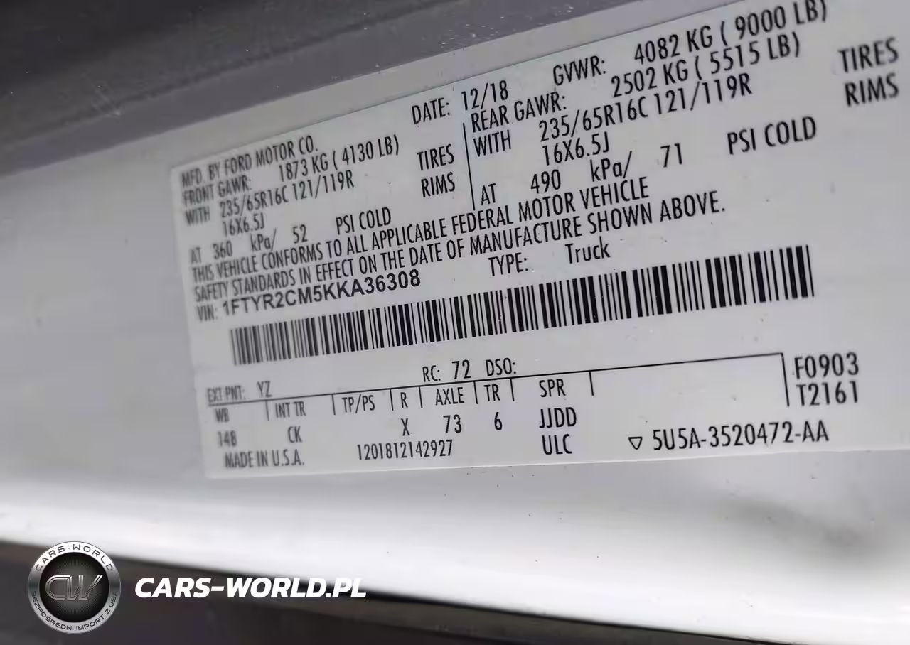 2019 Ford Transit-250 VIN:1FTYR2CM5KKA36308 - 9