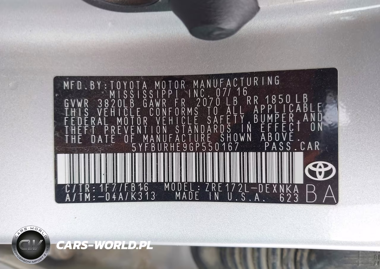 2016 Toyota Corolla Le Plus VIN:5YFBURHE9GP550167 - 9