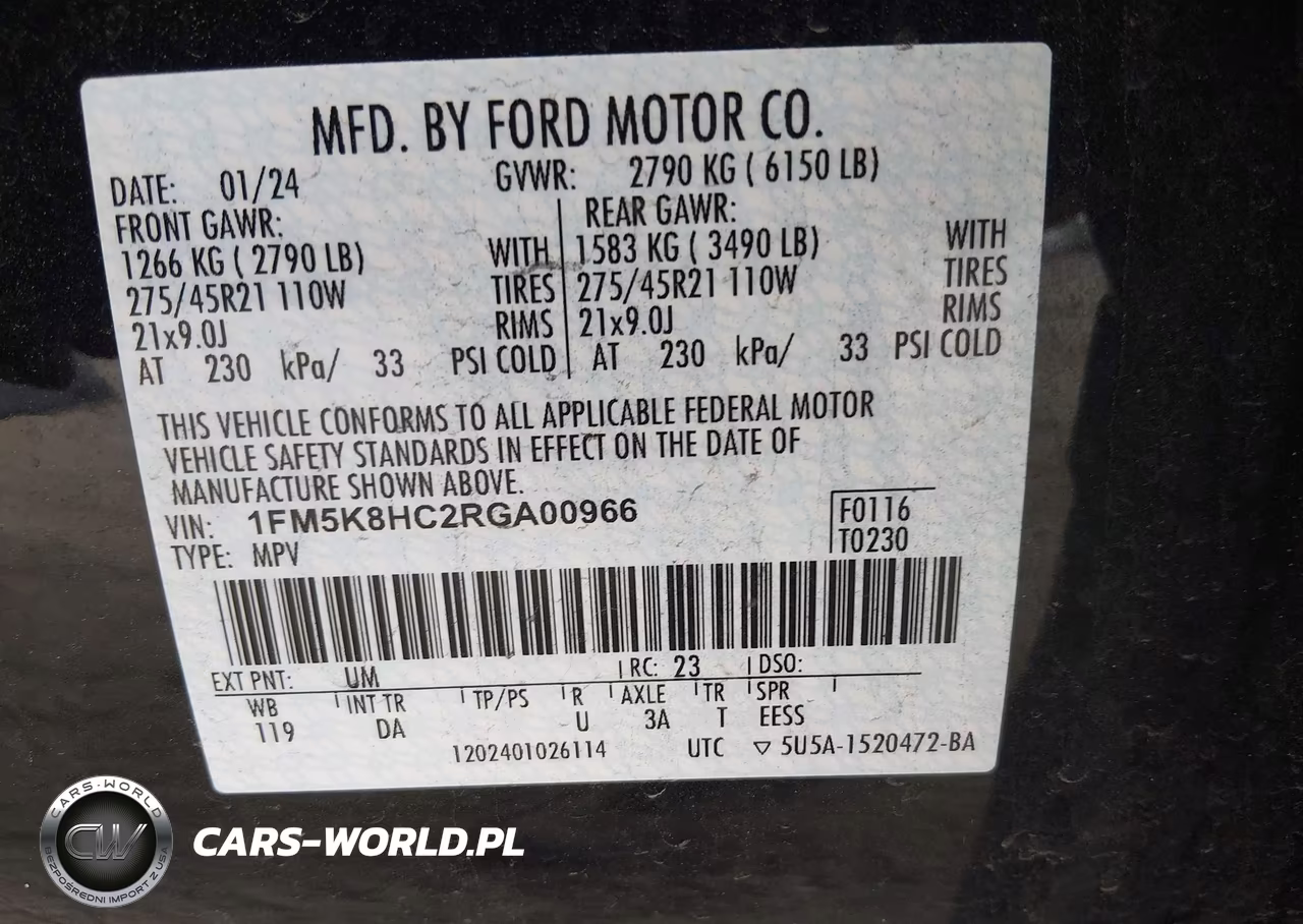2024 Ford Explorer Platinum VIN:1FM5K8HC2RGA00966 - 9