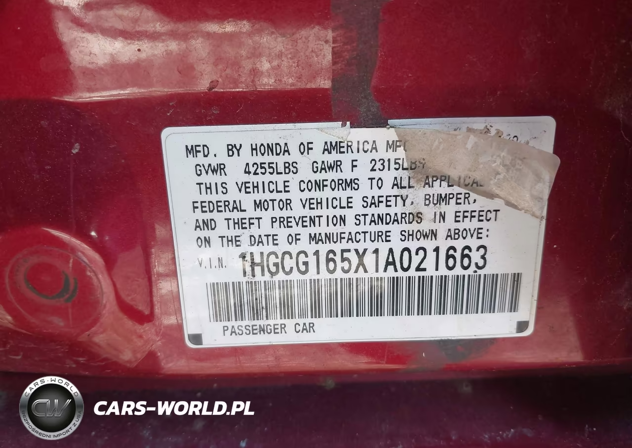 2001 Honda Accord 3.0 Ex VIN:1HGCG165X1A021663 - 9