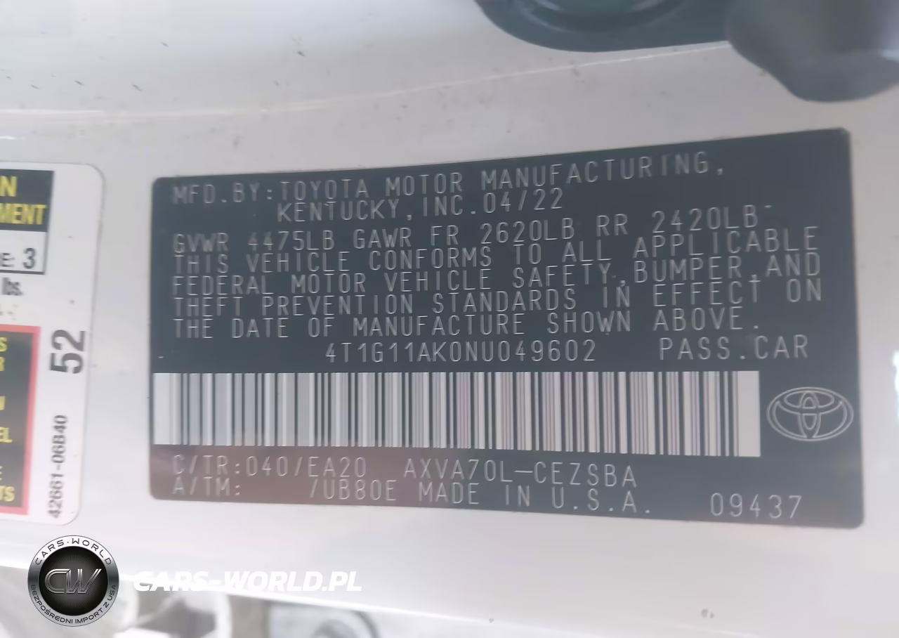 2022 Toyota Camry Se VIN:4T1G11AK0NU049602 - 9