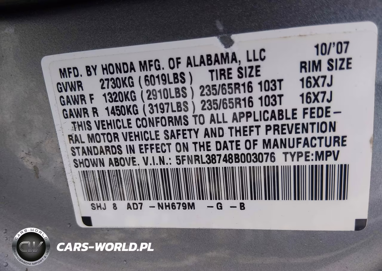 2008 Honda Odyssey Ex-L VIN:5FNRL38748B003076 - 9