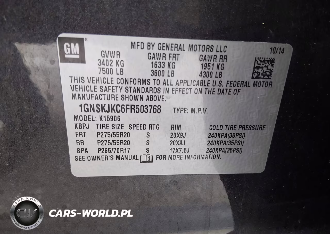 2015 Chevrolet Suburban 1500 Lt VIN:1GNSKJKC6FR503768 - 9