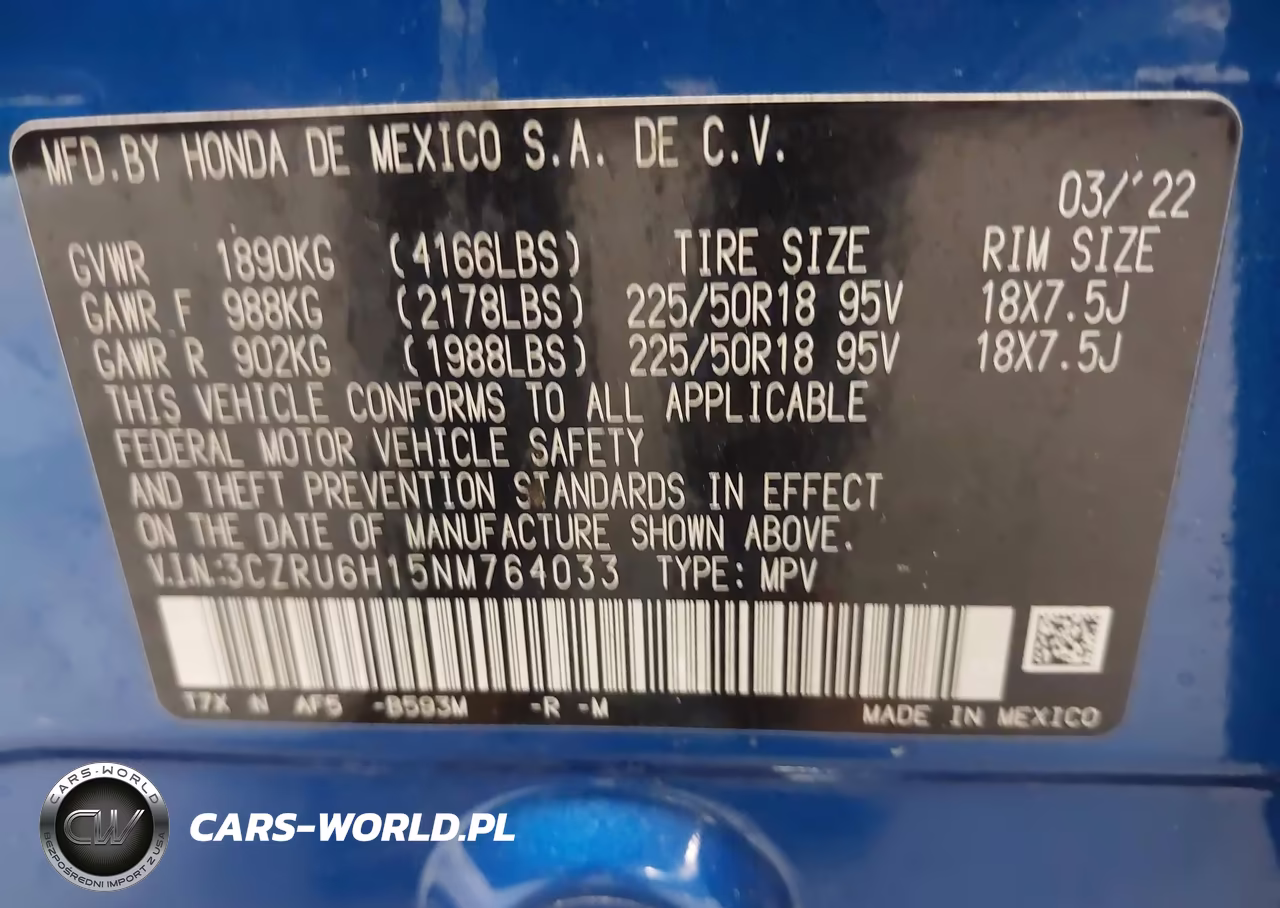 2022 Honda Hr-V Awd Sport VIN:3CZRU6H15NM764033 - 9
