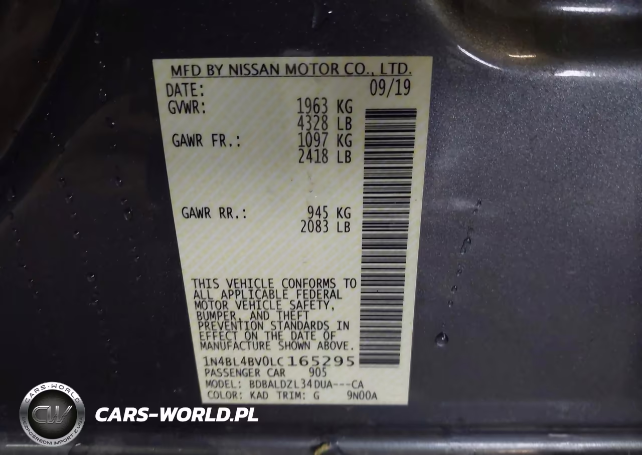 2020 Nissan Altima S Fwd VIN:1N4BL4BV0LC165295 - 9