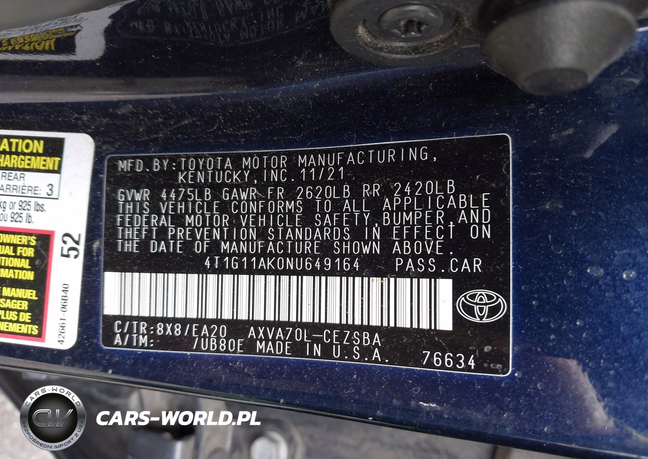 2022 Toyota Camry Se VIN:4T1G11AK0NU649164 - 9