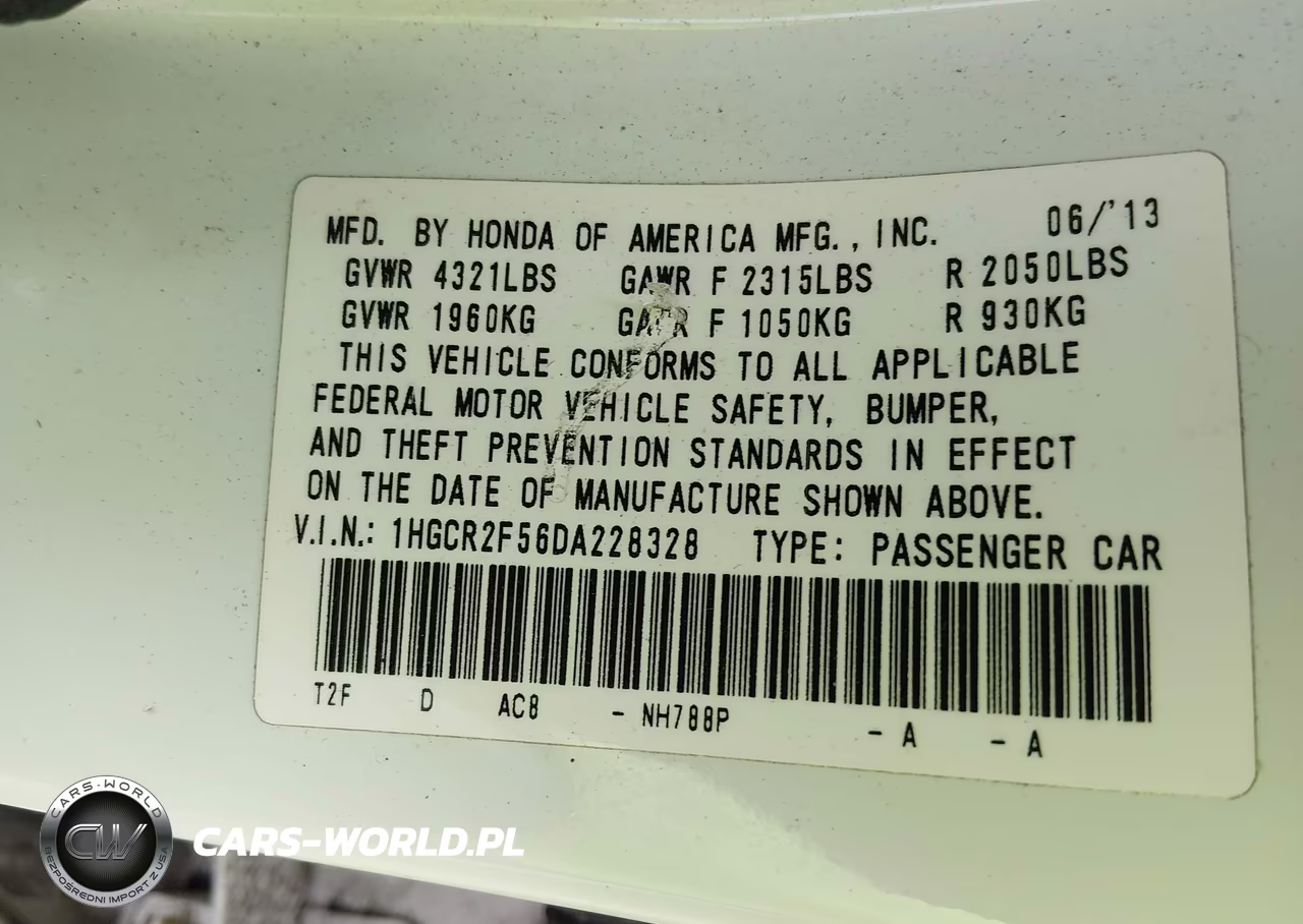2013 Honda Accord Sport VIN:1HGCR2F56DA228328 - 9