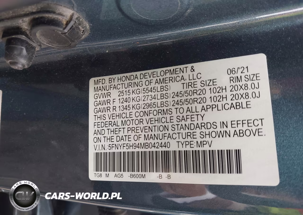 2021 Honda Pilot 2Wd Touring 8 Passenger VIN:5FNYF5H94MB042440 - 9