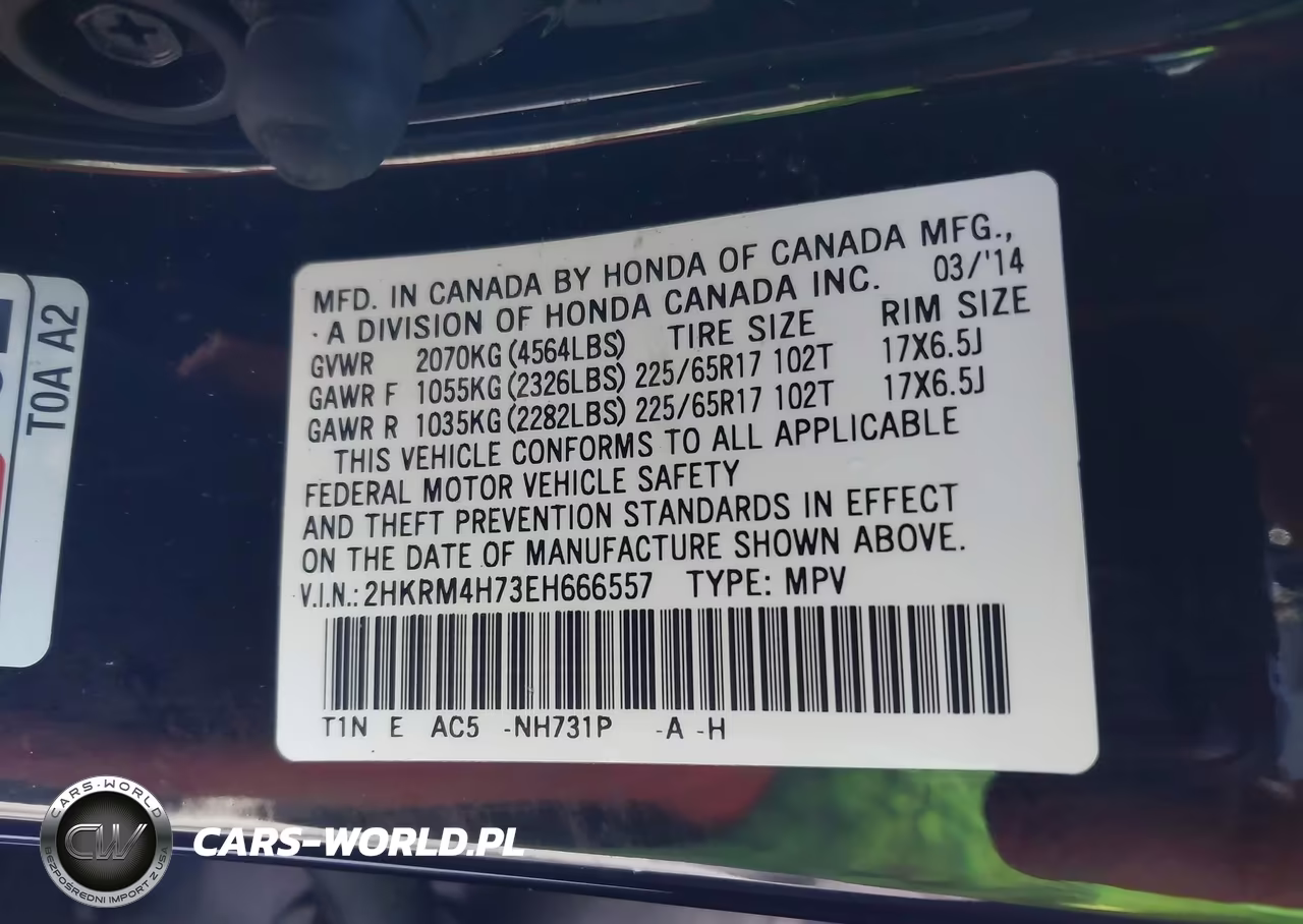 2014 Honda Cr-V Ex-L VIN:2HKRM4H73EH666557 - 9