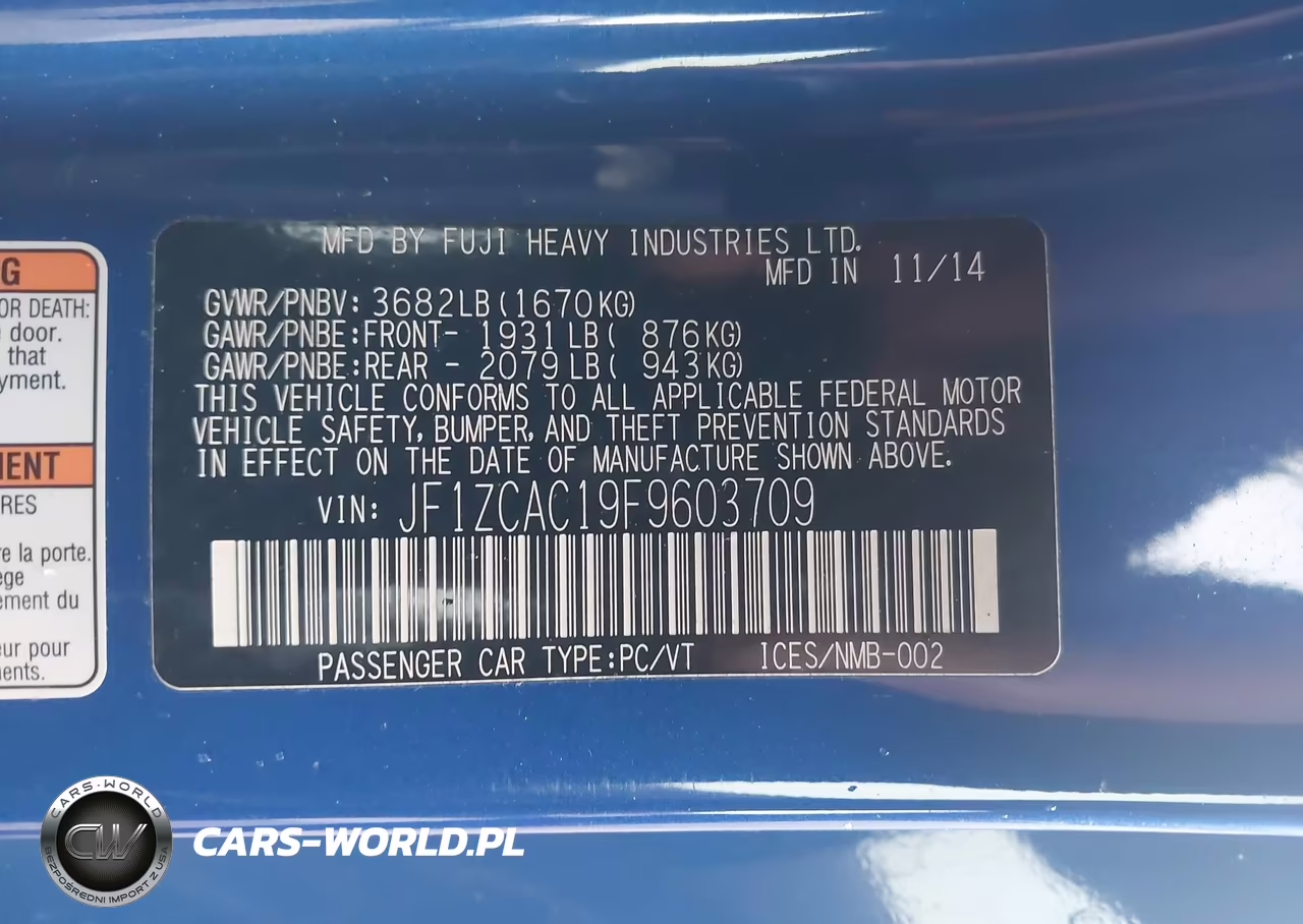2015 Subaru Brz Limited VIN:JF1ZCAC19F9603709 - 9