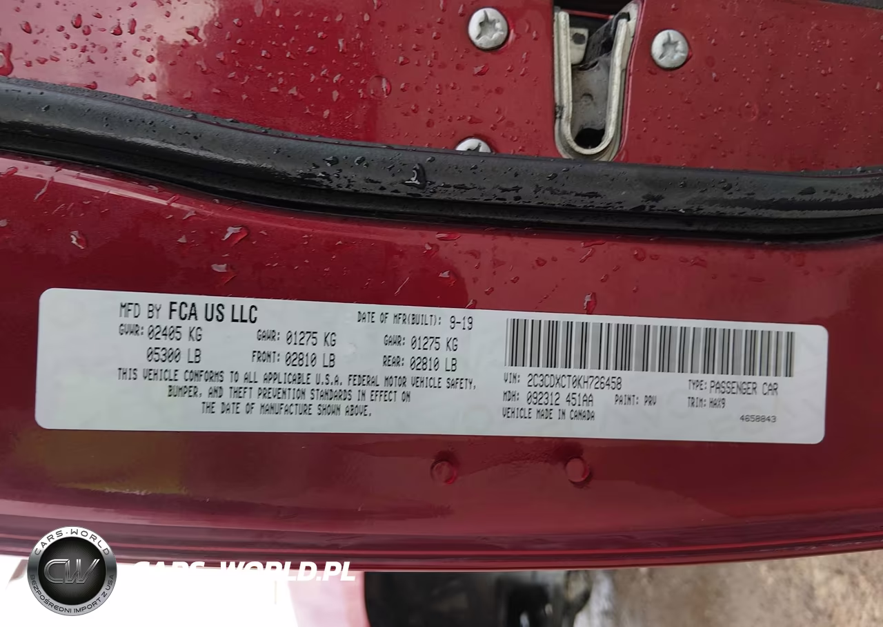 2019 Dodge Charger R-T Rwd VIN:2C3CDXCT0KH726458 - 9